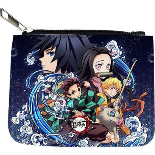 Anime Demon Slayer PU LEATHER Zippered Coin Purse Wallet Portable Key Storage Bag