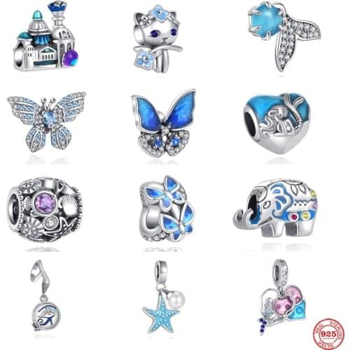 New European Ocean Blue Castle Butterfly Starfish Peadant Beads Fit Original Pandora Charms Silver 925 Bracelet Jewelry Diy