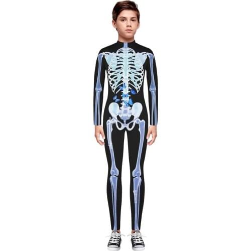 Kid Cosplay Jumpsuit Skeleton Costume Jumpsuit 3D Print Scary Halloween Costumes For Boys Mechanical Skull Bodysuit