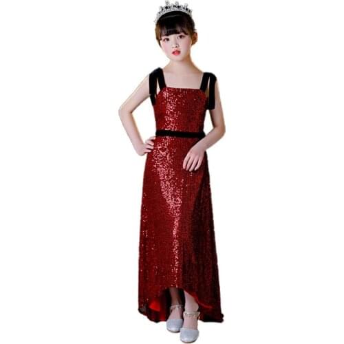 2020 New Girls Sequins Evening Dress kids Catwalk Sexy princess dress birthday party Sleeveless dress for girls vestidos L471