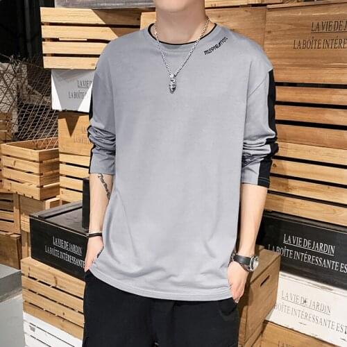 T Shirt Mens Loose Cotton Long Sleeve Panel T-Shirt Tshirt New Fashion Black Gray T Shirts O-Neck Casual