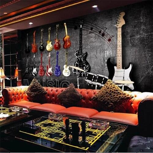 Wellyu Custom large wall painter American retro vintage rock music instrument brick wall European background wallpaper