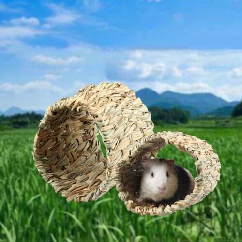Hamster Grass Tunnel Hamster Nest Handmade Rabbit Tunnel Toy Rabbit Grass Hideaway Chew Toy Cage Nest for Sleeping