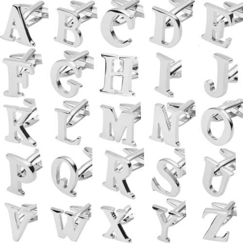 Quality Brass Silver Color 26 Letter A-Z Letters Cufflinks men French Shirt Cufflinks for mens gemelos bouton manchette