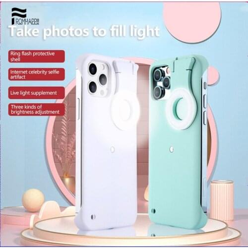 For iPhone 11 12 Pro max Ring Light Flash Case LED Selfie Flashlight Cellphone Case for iPhone7 8 Plus XS XR Huawei Mate30 40Pro