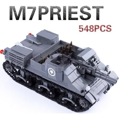 MOC WW2 M7 Priest Tank Building Blocks Military Weapon Artillery Car Accessories US Soldiers Army Figures Parts Children Toys