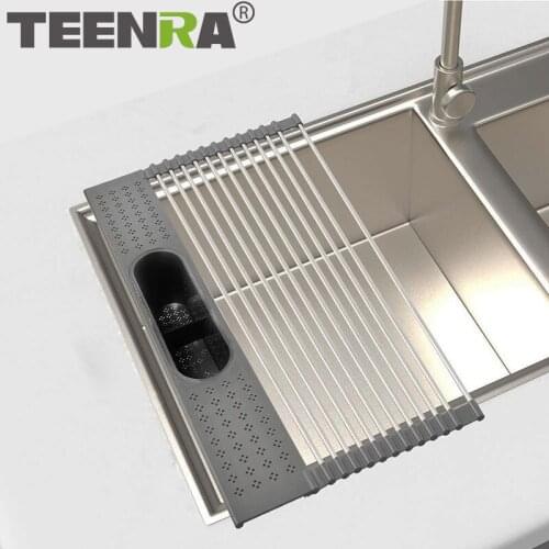 TEENRA Kitchen Foldable Sink Rack Stainless Steel Drain Rack Dish Storage Drying Rack Fruits Vegetable Tray Drainer