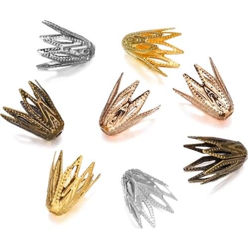 Hot 100pcs/lot Hollow Out Flower Shape Filigree Cone End Beads Caps For DIY Bracelet Earrings Jewelry Making Accessories 8*10mm