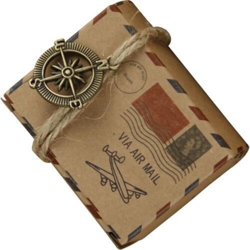 Retro Mini Kraft paper Candy Box Packing bag With burlap Accessories earth/Compass Wedding & Party Favors