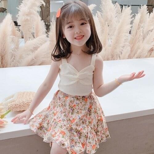 Baby Girls Clothes 2021Summer Fashion New Girls Sleeveless Cotton Vest +Chiffon Floral Elastic Waist Skirt Girls 2 Pcs Set 2-8Y