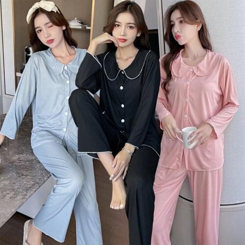 2021 New Autumn Long Sleeve Pajama Sets for Women Korean Cardigan Loose Sleepwear Suit Pyjama Homewear Pijama Mujer Home Clothes