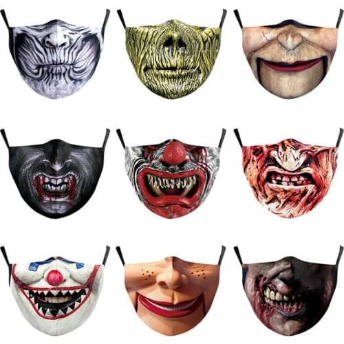 Hot Scary Zombie Horror Adult Halloween Masks Men Womens Unisex Washable Dust-proof Breathable Street Sports Cotton Cloth Mask