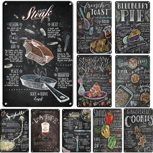 Christmas Steak Spaghetti Latte Eggs&Bacon Metal Sign Plaque Vintage Wall Decor for Pub Club Man Cave Bar Decoration Tin Plates