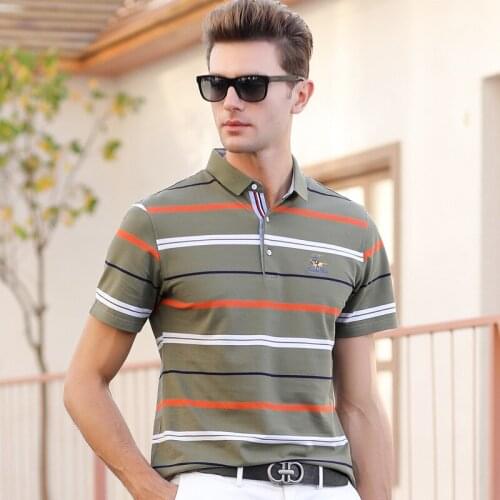 Mens Short Sleeve Polo Shirt cotton high quality Brand summer polos men fashion Business embroidery stripe polo shirt male