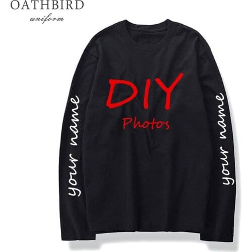 DIY logo T-shirts Men custom long sleeve t shirt customized pattern print hip hop design o-neck basic tee shirt
