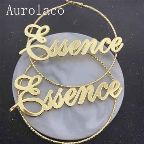 AurolaCo 50-90MM Custom Name Hoop Earrings Stainless Steel Customize Name Earrings Big Hoop Name Earrings For Women Gifts