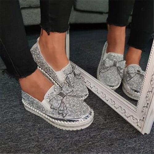 Fashion Woman Shoes Rhinestones Woman Shoes Women Shining Rhinestone Slip-on Loafers Bowknot Shoes Lazy Casual Shoesg88