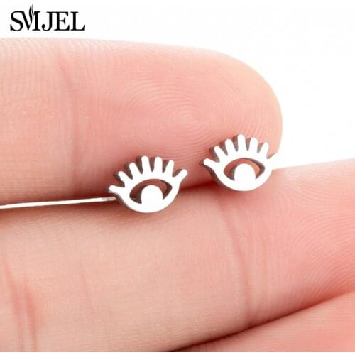 SMJEL Stainless Steel Ear Jewelry Lovely Eyes Stud Earring For Women Girls Fashion Sliver Hollow Eye Earring Brincos Gift