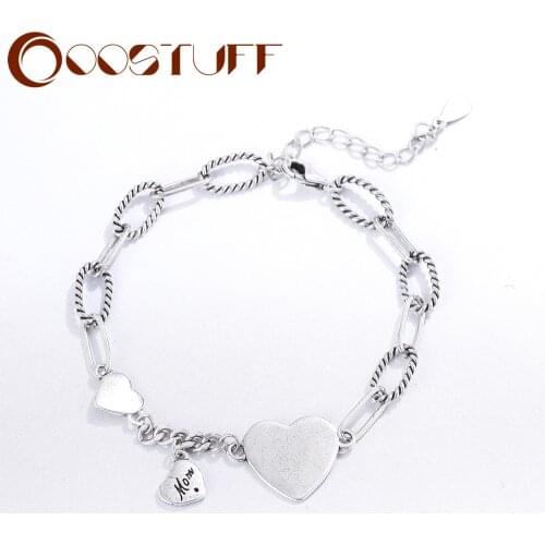 Trend Bracelets for Women Bangles Jewelry Gift to Mum Suspension Silver Color Sweet Heart Pendant Kpop Unusual Thing Accessories