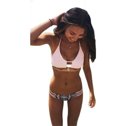 Hot sexy Women Push-up Bikini Set Summer Hollow out Snake print Brazilian Biquini Halter Top Bandage Swimsuits Swim Wear Female