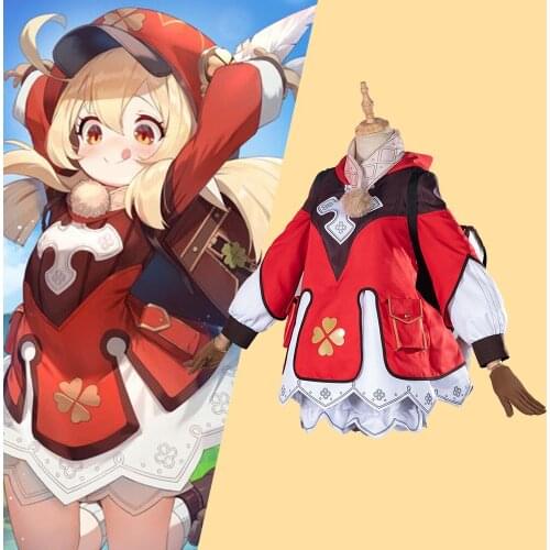 Genshin Impact Cosplay Klee Dress Backpack Cosplay Costume Uniform Game Suit Halloween Party Outfit Women
