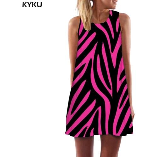 KYKU Stripe Dress Women Zebra Ladies Dresses Gradient Office Harajuku Vestido Sexy Womens Clothing Vintage Sleeveless Tunic