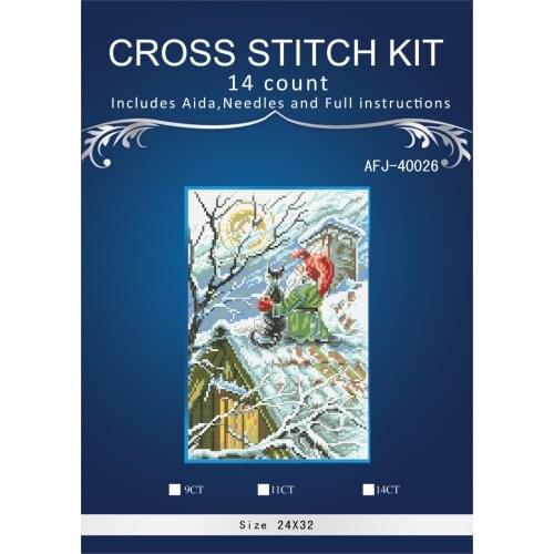 Gold Collection Lovely Counted Cross Stitch Kit Christmas Gnome Cat on a Snowy Roof Santa Winter Snow3th