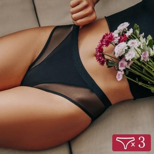 3Pcs Women Sexy Seamless Mesh Breathable Panty Lady Ventilation Briefs Transparent Female Knickers Intimates Low Waist Lingerie