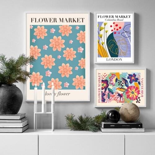 Abstract Flower Market Colorful Floral Shop Sign Wall Art Print Canvas Painting Nordic Poster Decor Pictures For Living Room