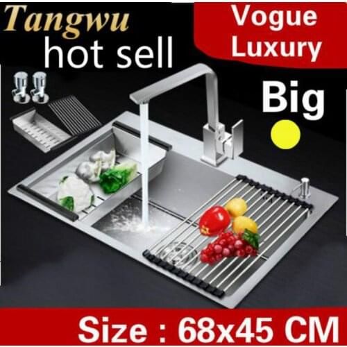 Free shipping Home vogue large kitchen manual sink single trough wash vegetables high capacity 304 stainless steel 68x45 CM