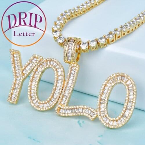 Baguette Letters Custom Name Number Pendant & Necklace Chain Gold Color Charm Zirconia Mens Hip Hop Rock Jewelry