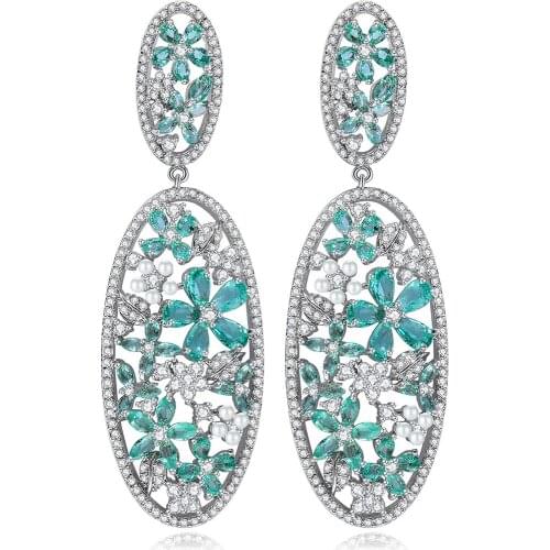 COCOM Luxurious Flower Oval Statement Hollow Out Big Long Drop Earrings Brincos for Women Wedding Bijoux Vintage Jewelry Gift