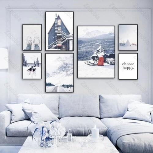 Home Decoration Snow Scenery Ski Resort and Sleigh Poster Wall Art Decoration Canvas Painting Hd Bedroom Living Room Frameless