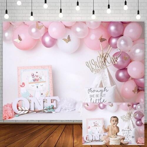Avezano 1st Birthday Party Photography Backdrop Pink Balloons Tent Butterfly Photophone Photo Backgrounds Studio Photozone Decor