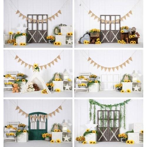 Baby 1st Birthday Sunflowers Decor Photography Background Newborns Cake Smash Photo Backdrop for Photographic Studio Photocalls