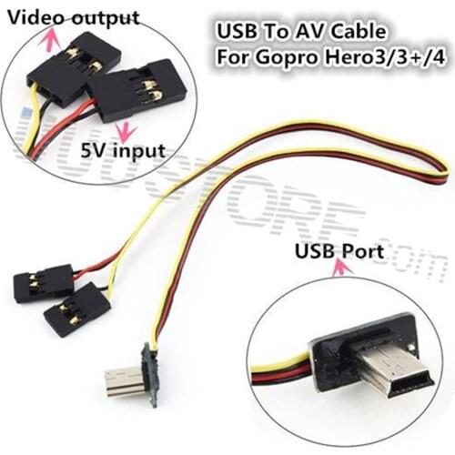 USB 90 Degree to AV cable Video Output 5V DC Power BEC Input Cable FPV Part for Gopro Hero 3 Camera Worldwide sale