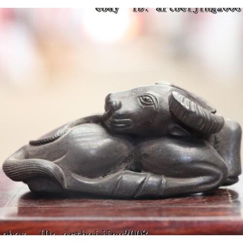 China Copper Bronze Feng Shui Cowboy Zodiac Animal Cattle Kneeling Bull Statue