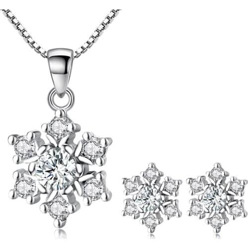Utimtree Fashion Micro CZ Zircon Stud Earrings Necklace Set for Party Women 925 sterling silver Bridal Jewelry Sets Wedding