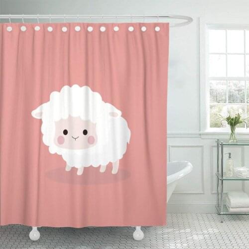 Colorful Doodle Cute Sheep in Flat Agriculture Animal Baby Shower Curtain Waterproof Polyester Fabric 60 x 72 Inches Set