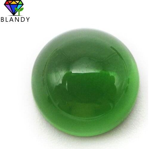 High Quality 100pcs/lot 8.0mm 10mm Round Cabochon Flat Back Green Glass Stone Synthetic Beads for DIY Jewelry