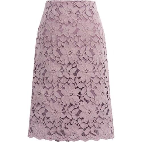 Summer Plus Size Lace Pencil Skirt Women Hook Flower Hollow High Waist Zipper Office Lady Elegant Casual Skirt Feminine