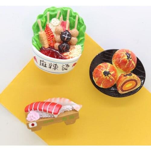 Fridge magnet chinese traditional food mini model sushi hot pot decoration magnetic sticker kids like gift resin stereo delicate