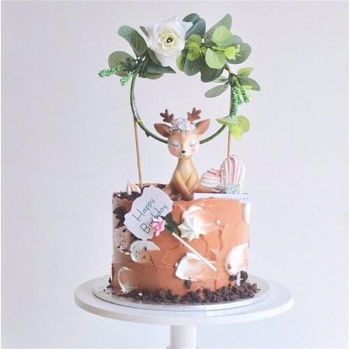 Cke Topper Sen Flower Wreath Cake Decoration Plug-in Little Elk Baking Dessert Table Birthday Wedding Cake Dress Party Dress up