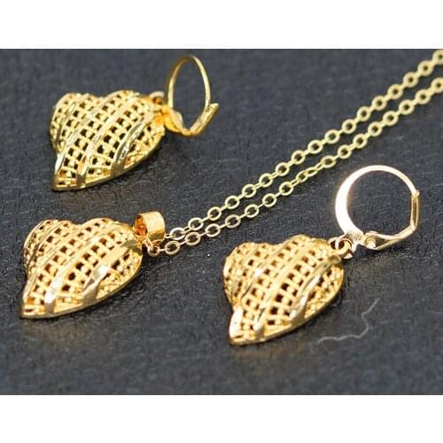 Cute Small Jewelry sets for women Dubai 24K Gold Heart Necklace Pendant Earrings set Ethiopian Love African wedding bridal gift