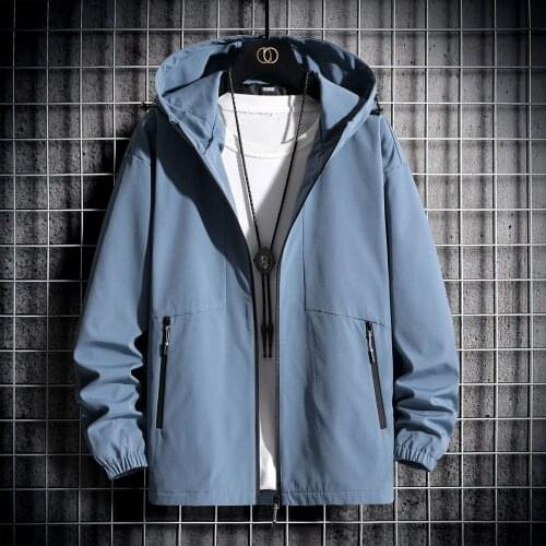 Large Size M-4XL Spring Autumn Tops Fashion Solid Color Hooded Jacket Mens Kroean Zipper Coats Street Outwear Ins Windbreaker