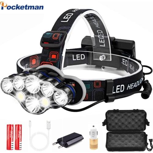 40000LM Powerful led headlamp USB Rechargeable Head Lamp 7 LED Headlight 8 Modes Head flashlight Waterproof head torch