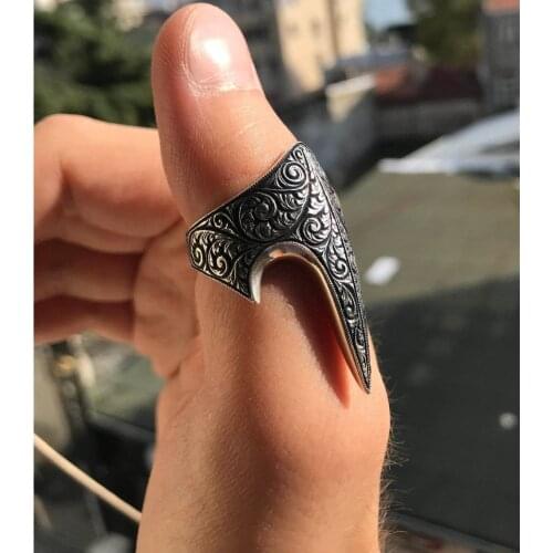 Solid 925 Sterling Silver Turkish Resurrection Ertugrul Ottoman Archer Thumb Mens Ring Jewelry Accessory For Men
