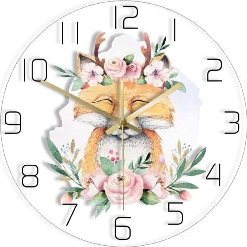 Woodland Baby Fox Wall Art Printed Wall Clock Bohemian Boho Nursery Decor Woodland Animal Silent Non Ticking Clock Wall Watch