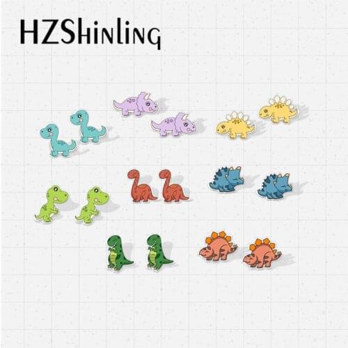 2019 New Cute Baby Dinosaur Epoxy Acrylic Resin Earrings Kawaii Dinosaurs Handmade Acrylic Print Earrings Gift for Kids