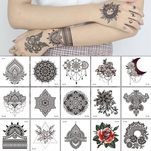 2021 New Temporary Tattoos Waterproof Henna Tattoos Feather Mandala Pattern Fashion Sexy Collarbone Arm Sticker Decals Wholesale